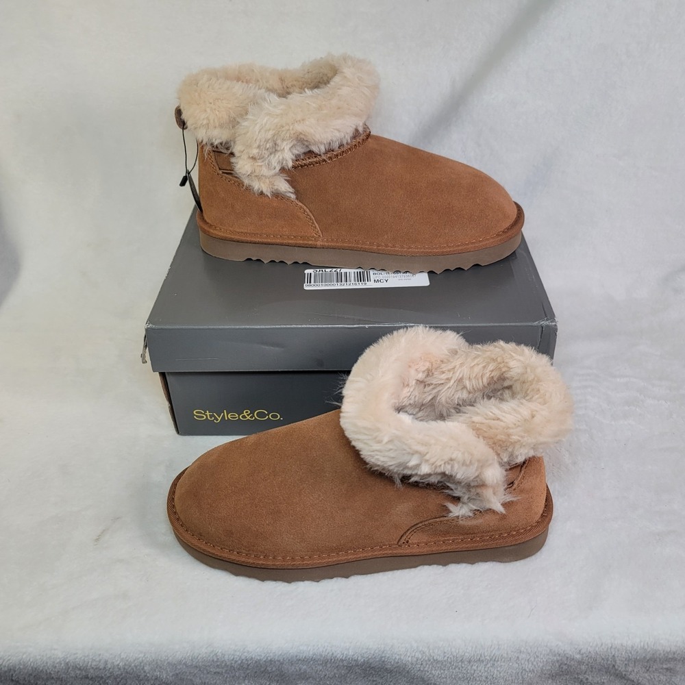 Suede Faux Fur Ankle Boots Cabincore Booties Chestnut Size 9 Short Modern Preppy